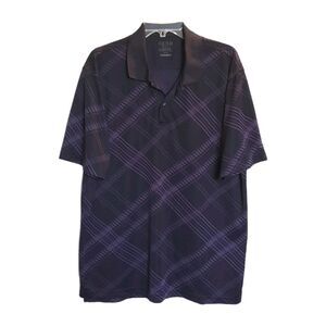 Izod Men's Polo Golf Shirt Elite Short Sleeve Dark Purple Geo Striped XLNT Sz XL